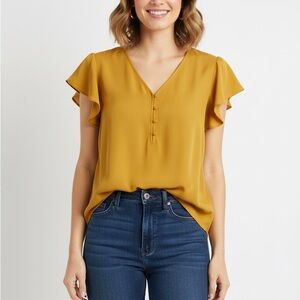 LOFT Mustard V-Neck Blouse